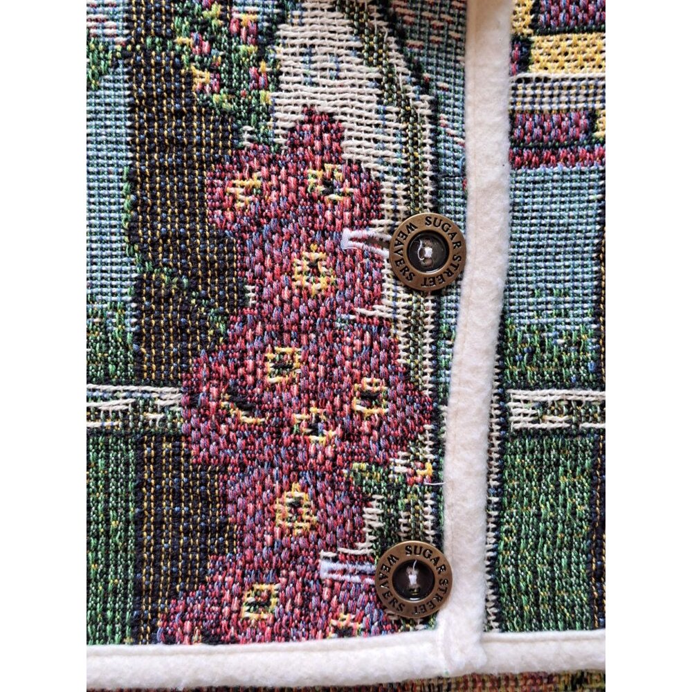 Vtg Birdhouse Tapestry Knit Cardigan Jacket Women's XL Sugar Street Artsy Whimsy - Picture 3 of 12